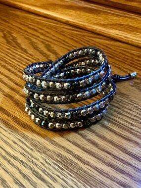 Premier Designs Black Leather Beaded Wrap Bracelet